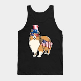 Sheltie Uncle Sam Hat Sunglasses Usa Flag 4th Of July Tank Top